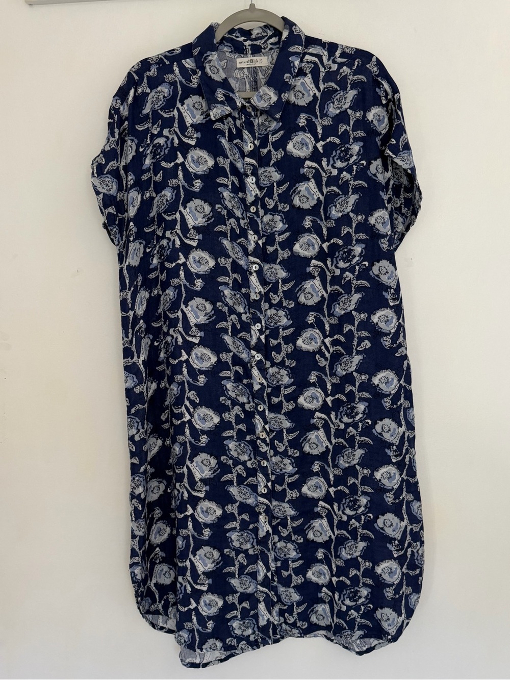 Natural Life "Take it Easy" Blue Floral Button Front Lightweight Shirt Dress